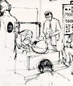 A drawing illustrating an astronaut in a Mercury suit test