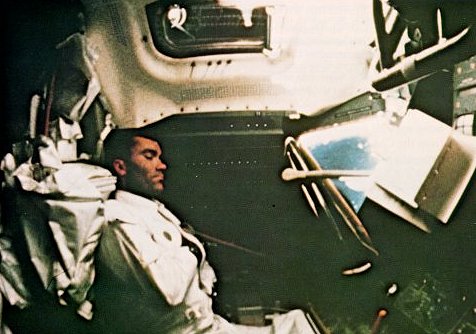 A photo of astronaut,Haise,sleeping