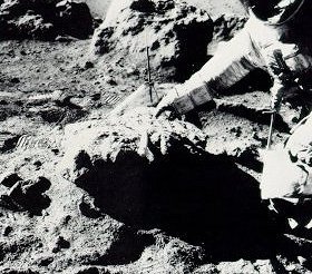 A photo of a large lunar rock