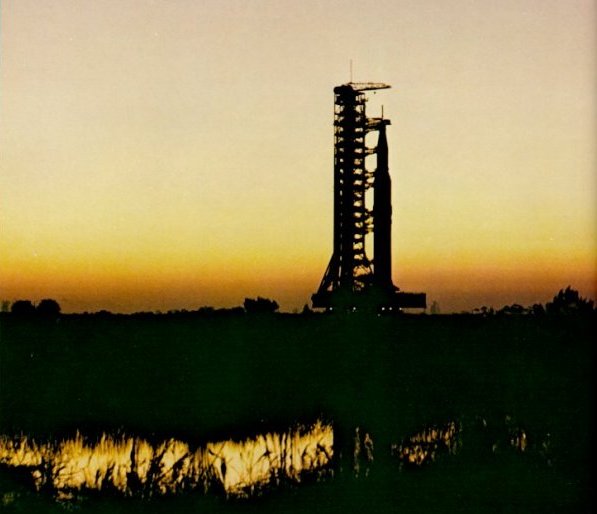 A photo of Apollo/Saturn V on a mobile launcher