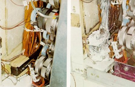 A photo of before and after short-circuit fire test