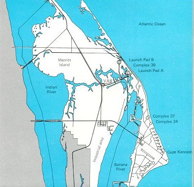 A map of John F. Kennedy Space Center on Merritt Island