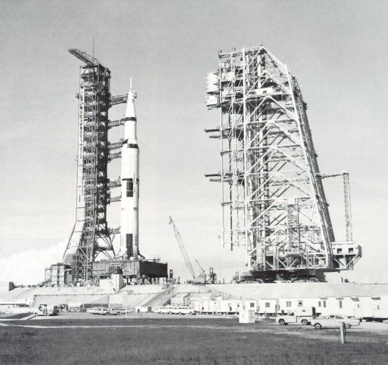 A photo of Apollo space vehicle on the launch pad