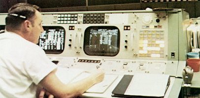 A photo of Flight Director for Apollo 8,Cliff Charlesworth, at his console