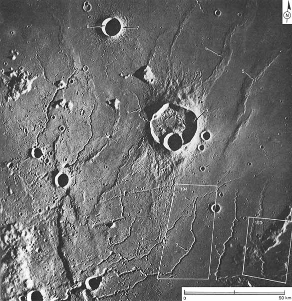 Figure 192 a large scale view of part of the area shown in figure 191, sinuous rilles