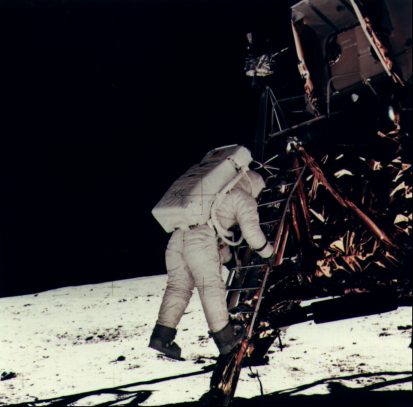 Aldrin descends ladder