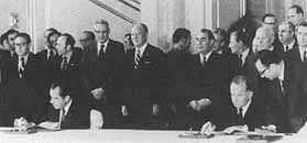 Signing of a five year agreement between U.S. and Soviet Union